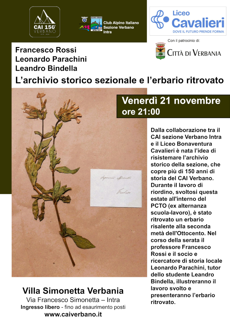 CAI Verbano Archivio Erbario Liceo Cavalieri Verbania